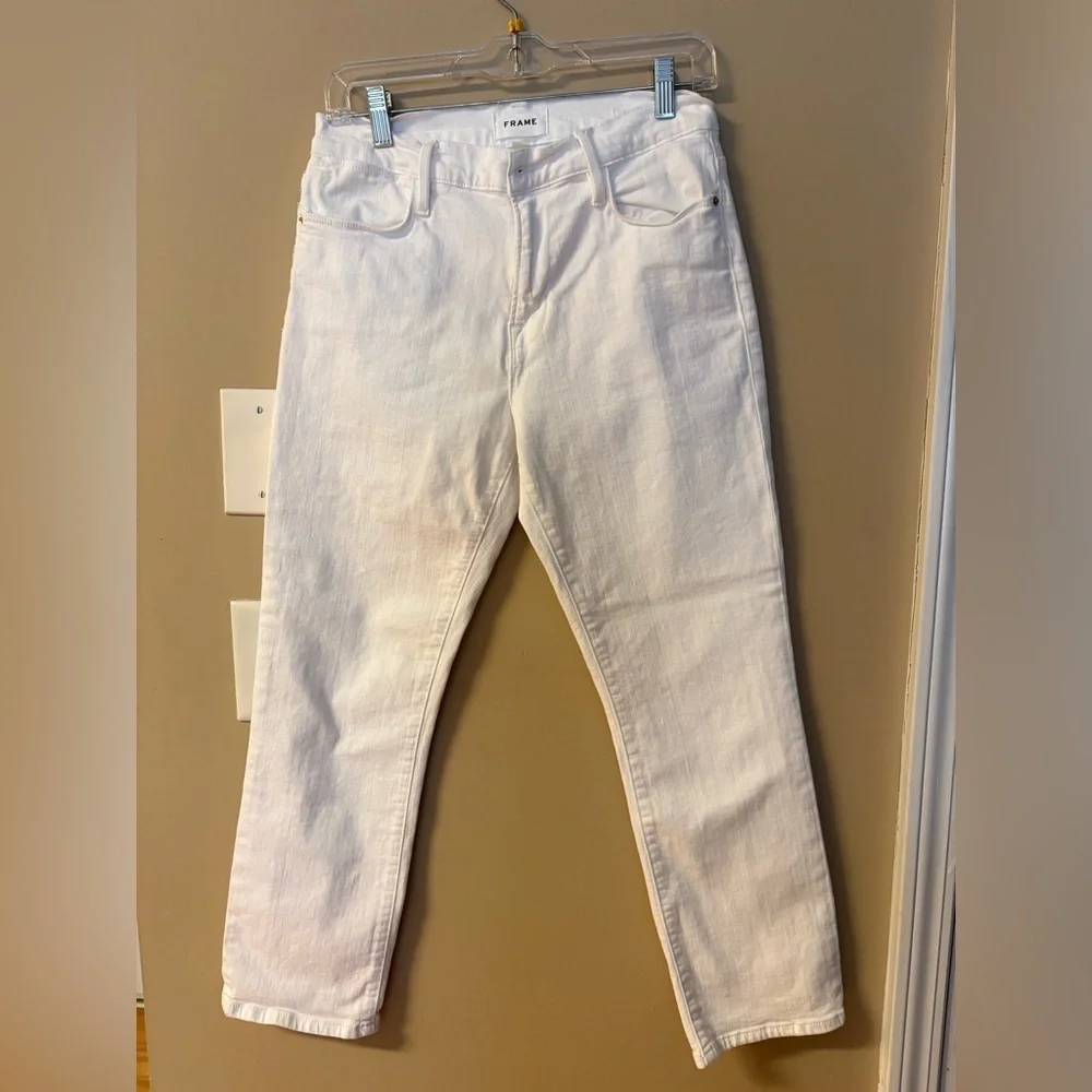 Frame Le High Skinny Blanc White Super Stretch Frayed Hem Jeans 29